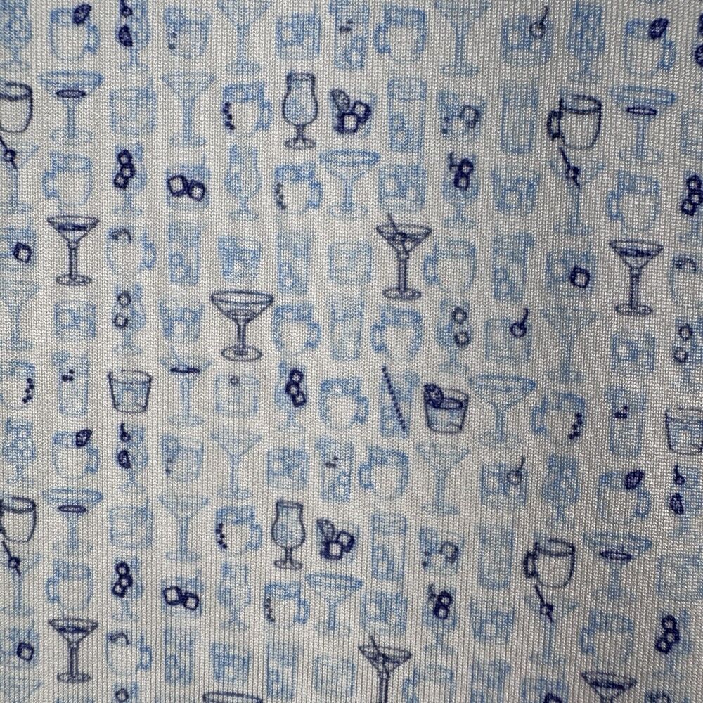 Peter Millar Shirt Mens Size Medium Blue Summer Comfort Polo Golf Martini Print